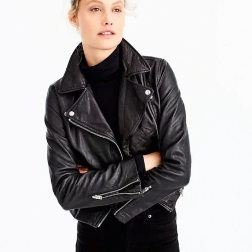 J.Crew Collection Leather Motorcycle Jacket Size XXS